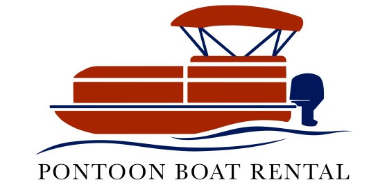 Illustration of red pontoon boat above text 'PONTOON BOAT RENTAL'.