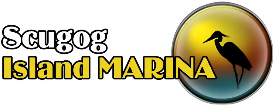 Scugog Island Marina logo with a heron silhouette and gradient circle.